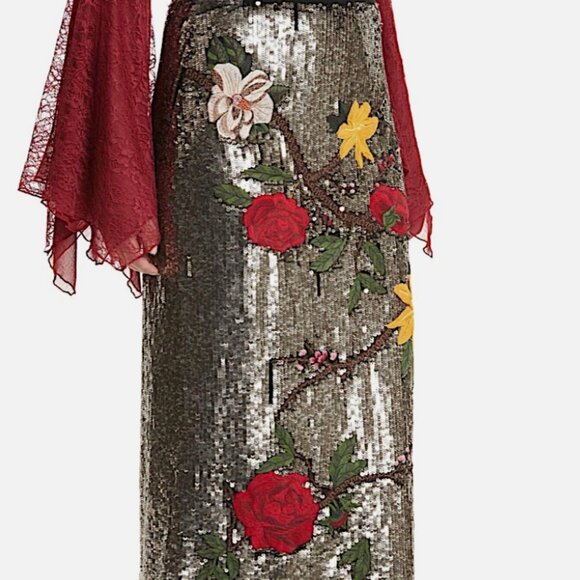 Alice + Olivia Ella Embellished Sequin Floral Midi Skirt S $795 - Picture 12 of 15